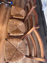 Set 6 sedie stile rustico legno,seduta in paglia