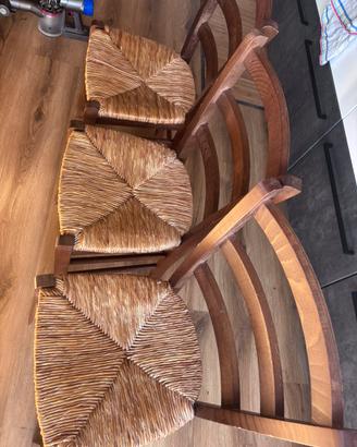 Set 6 sedie stile rustico legno,seduta in paglia