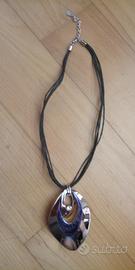 Collana donna color argento -Doppio ciondolo 