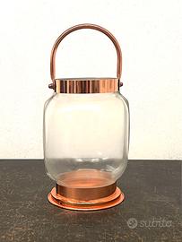 Vaso Lanterna porta candela vetro e rame