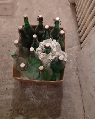 Bottiglie di vetro usate + damigiana