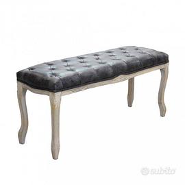 Panca Vintage Legno Massello Ecopelle Grigio Scuro