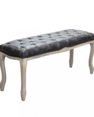 Panca Vintage Legno Massello Ecopelle Grigio Scuro