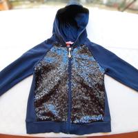 Felpa cotone cappuccio blu mini paillettes 4/5 ann