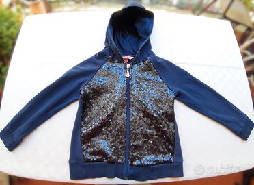 Felpa cotone cappuccio blu mini paillettes 4/5 ann