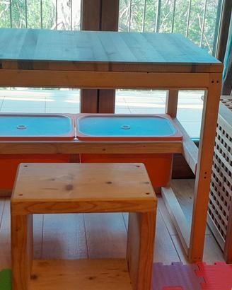 scrivania con seduta in legno 