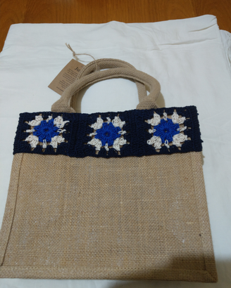 Borsa donna in juta con applicazione di decoro fat