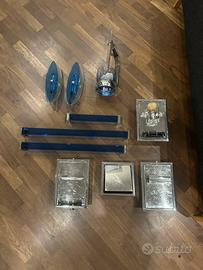 Set bagno vintage, vetro blu e acciaio