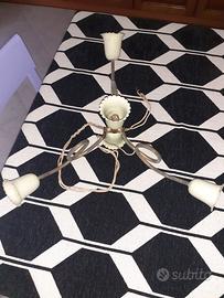 Lampadario vintage a 3 luci in ferro/ceramica  
