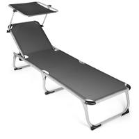 Lettino da giardino, grigio, tettuccio parasole,