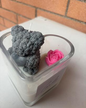 Candela artigianale orsetto in cuore di vetro