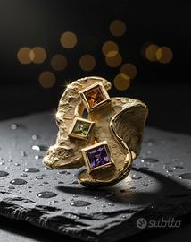 anello oro giallo 18 kt Taco Tormaline handmade