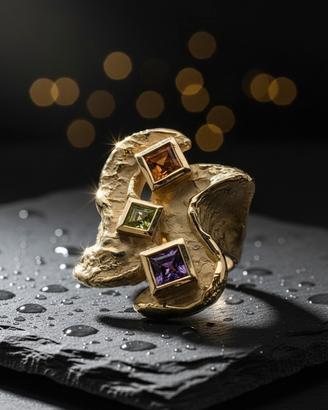 anello oro giallo 18 kt Taco Tormaline handmade