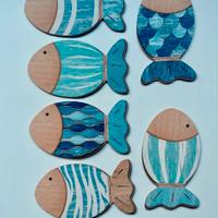 Set 6 pesci blu oceano In legno 15x8,6 cm