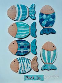 Set 6 pesci blu oceano In legno 15x8,6 cm