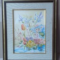 Quadro acquerello fiori Vaccari O. Autografato