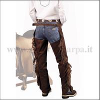 chaps in pelle scamosciata marrone con frange