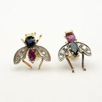 Orecchini oro 18KT diamanti zaffiri e rubini, 1940