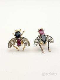 Orecchini oro 18KT diamanti zaffiri e rubini, 1940