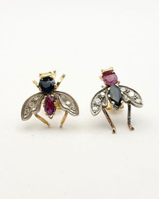 Orecchini oro 18KT diamanti zaffiri e rubini, 1940