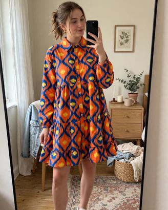Vestito over blu e arancione