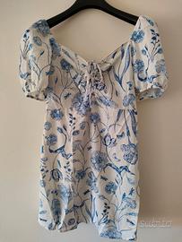 Vestito corto floreale azzurro bianco HM tg L