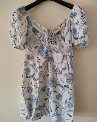 Vestito corto floreale azzurro bianco HM tg L