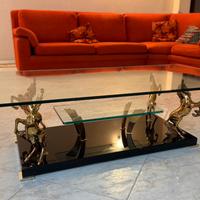 TAVOLINO IN VETRO CON CAVALLI IN OTTONE PLACATOORO