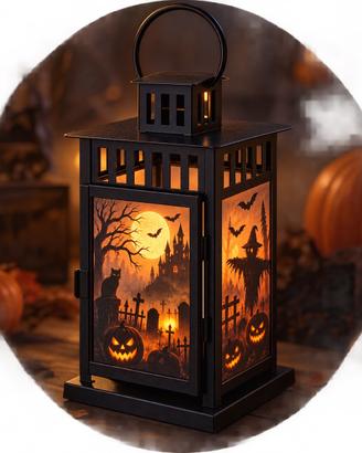Lanterna Halloween Artigianale con Vetri Decorati