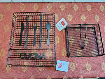 Portaposate +Portatovaglioli nero in metallo