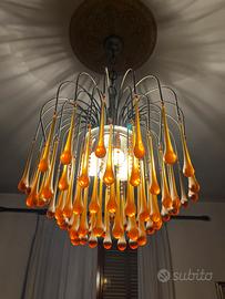 Lampadario vintage gocce vetro ambra
