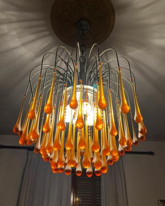 Lampadario vintage gocce vetro ambra