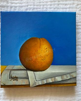 Arancia su tavolo - Dipinto a olio - Natura morta