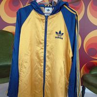 Giacca Adidas vintage con cappuccio gialla blu