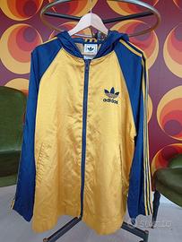 Giacca Adidas vintage con cappuccio gialla blu