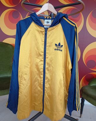 Giacca Adidas vintage con cappuccio gialla blu