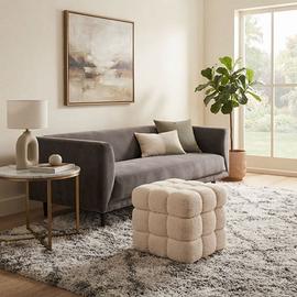 Pouf bianco, morbido. Struttura in legno