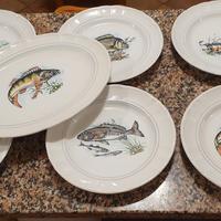 Servizio piatti con pesci ceramica Castellana 7 pz