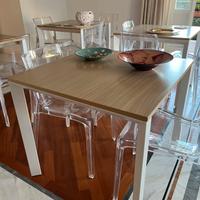 4 tavoli quadrati legno e alluminio bianco