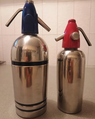 coppia sifoni seltz soda vintage metallo bottiglie
