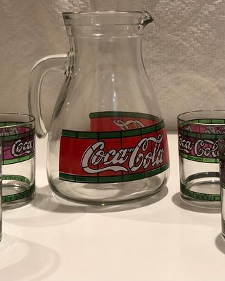 Brocca vetro Coca Cola con 6 bicchieri