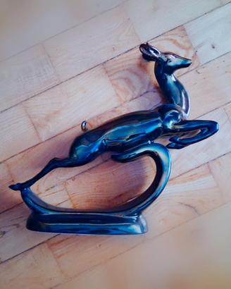 Statua art decò mid-century cerbiatto in ceramica