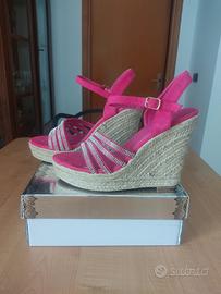 Sandali con tacco in corda fucsia 38