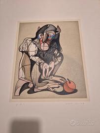 Litografia Floriano Bodini dal titolo"scimmia"