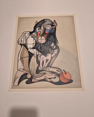 Litografia Floriano Bodini dal titolo"scimmia"