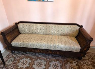 Divano Sofa Antico Art Déco in Legno Intarsiato 