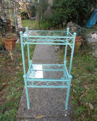 coppia di tavoli da giardino in ferro battuto