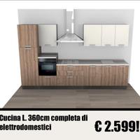 Cucina lineare L.360 cm completa elettrodomestici