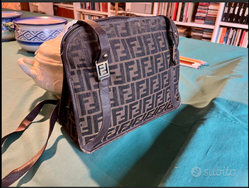 FENDIricercataBORSAvintageTESSUTOmonogramMARRONE