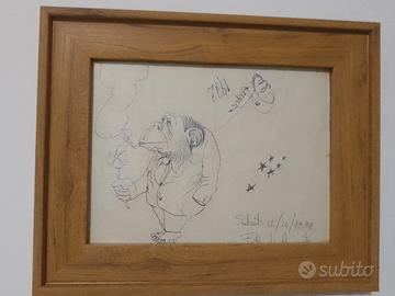disegno di Augusto Daolio autografo e incorniciato